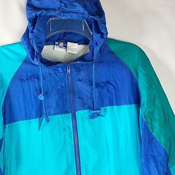 Pro Spirit Size L Color Block Windbreaker Hooded Sporty Jacket Retro Full Zip - Picture 3 of 14